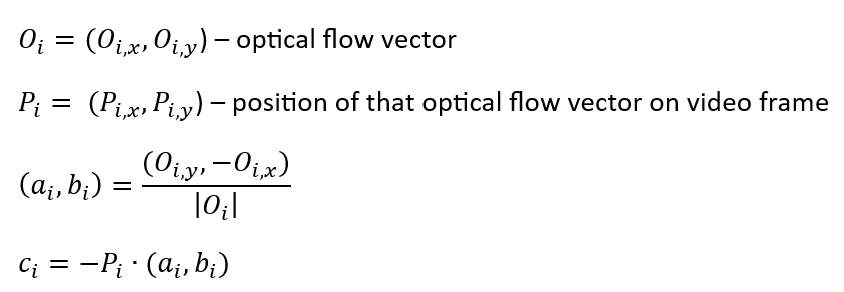 Line coefficients derived from optical flow